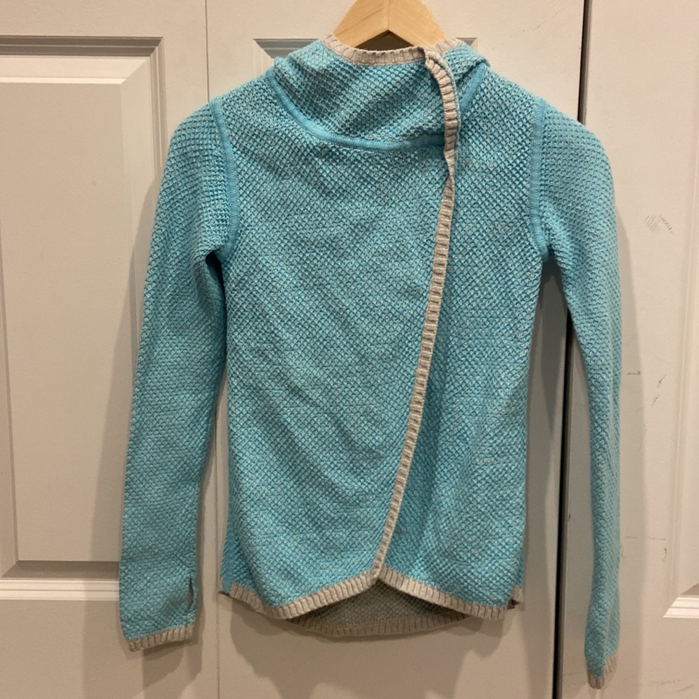 Ivivva Aqua/Light Blue & Light Grey Knit Hooded Sweater